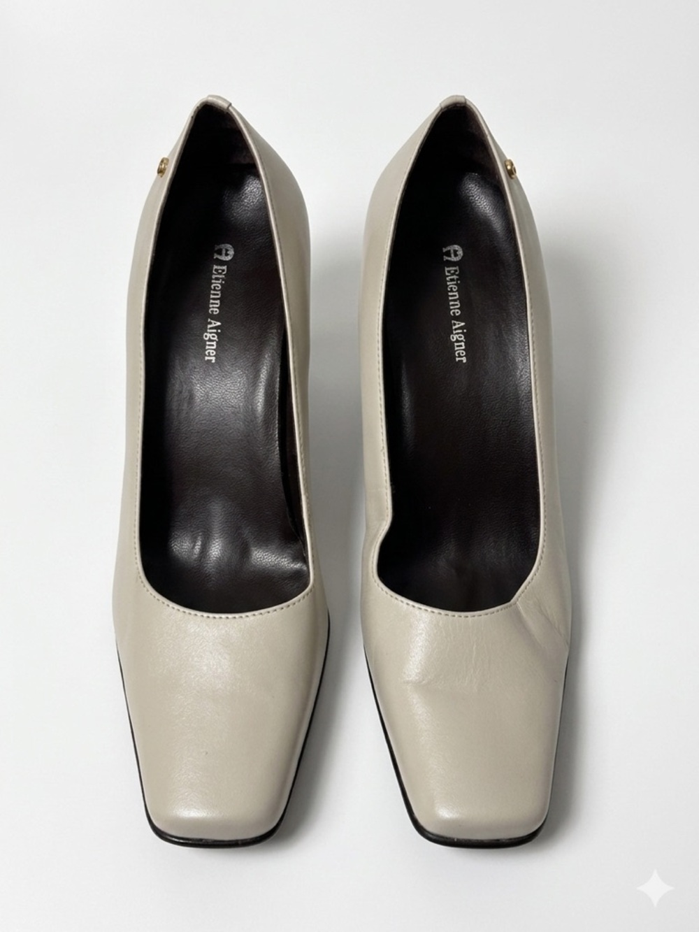 Etienne Aigner G-OLGA Beige Leather Square Toe Block Heel Pumps 8M - Picture 6 of 12
